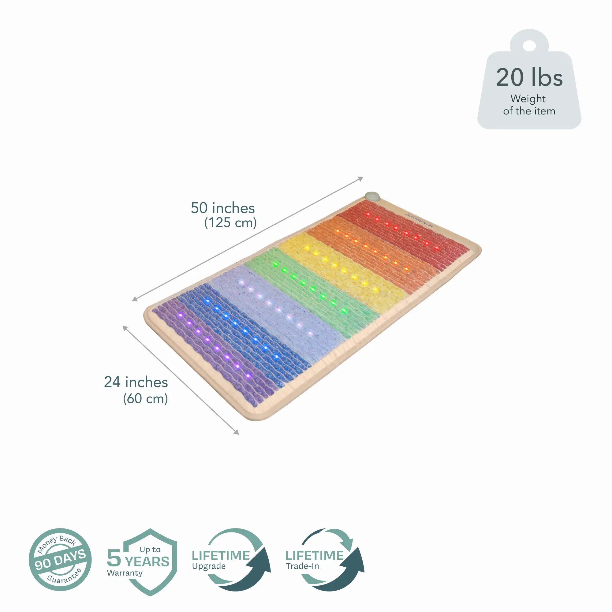 HealthyLine Rainbow Chakra Series PEMF Far Infrared Heating Pad, 74x28 inches, third edition, for pain relief and relaxation.