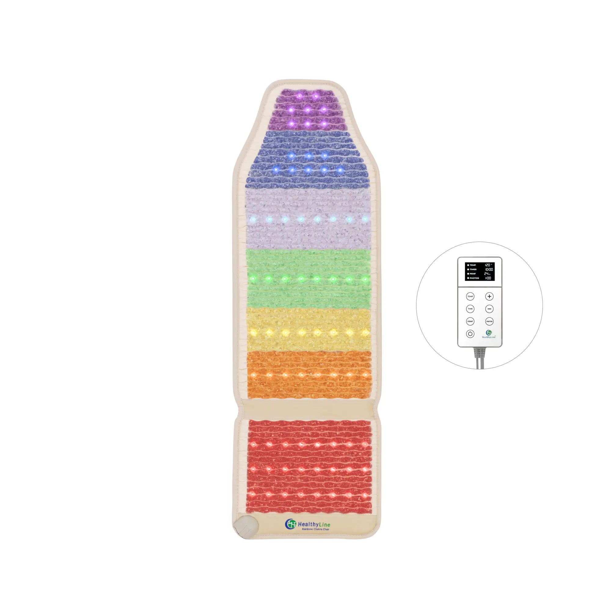 HealthyLine Rainbow Chakra Series PEMF Far Infrared Heating Pad, 74x28 inch, third edition, for therapeutic heat and infrared therapy.