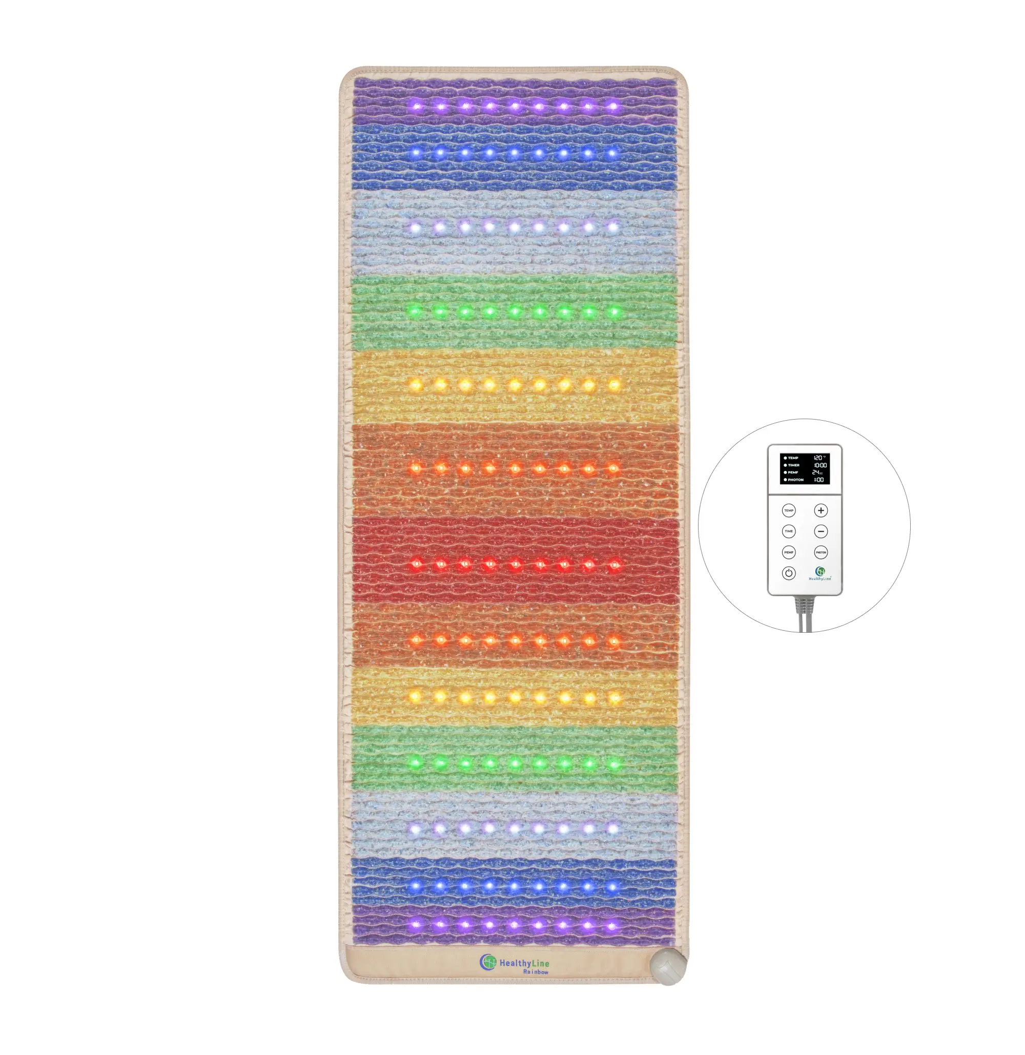 HealthyLine Rainbow Chakra Series PEMF Far Infrared Heating Mat, 74x28-inch heating pad with colorful chakra design