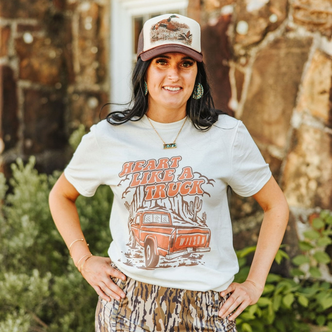 Coral Heart Like A Truck graphic tee by Wild Junkie featuring a truck-shaped heart design on soft cotton fabric