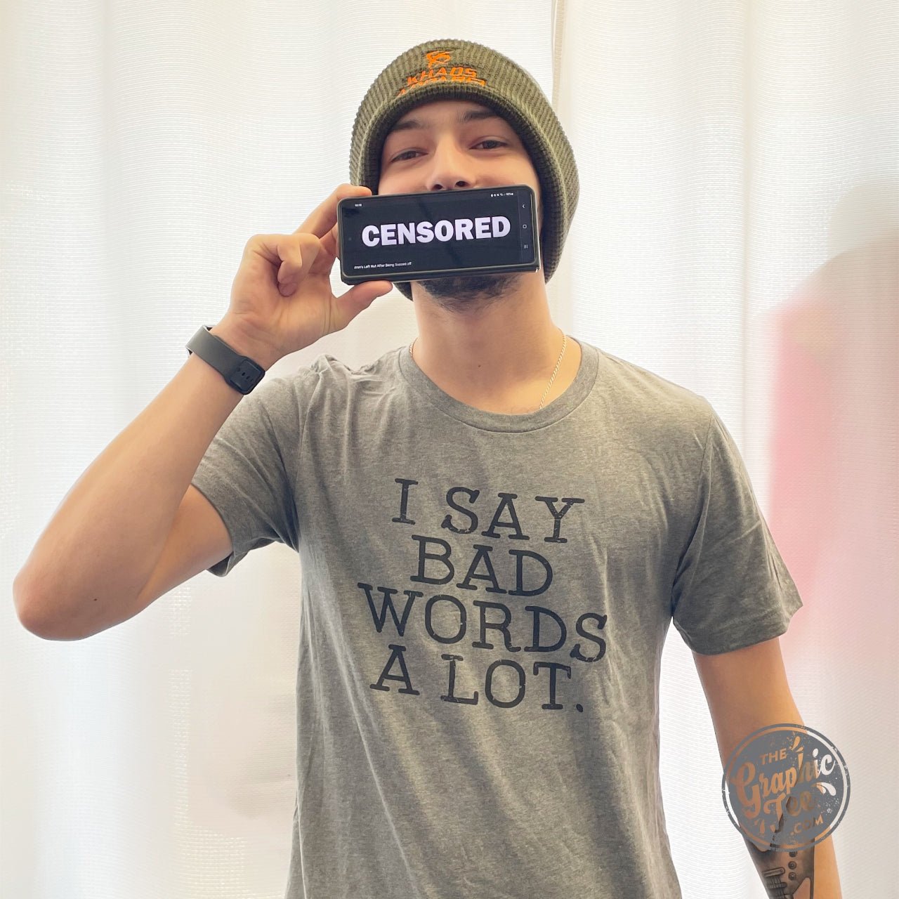 Unisex graphic T-shirt from The Graphic Tee with "I Say Bad Words A Lot" printed on the front, casual and comfortable style.