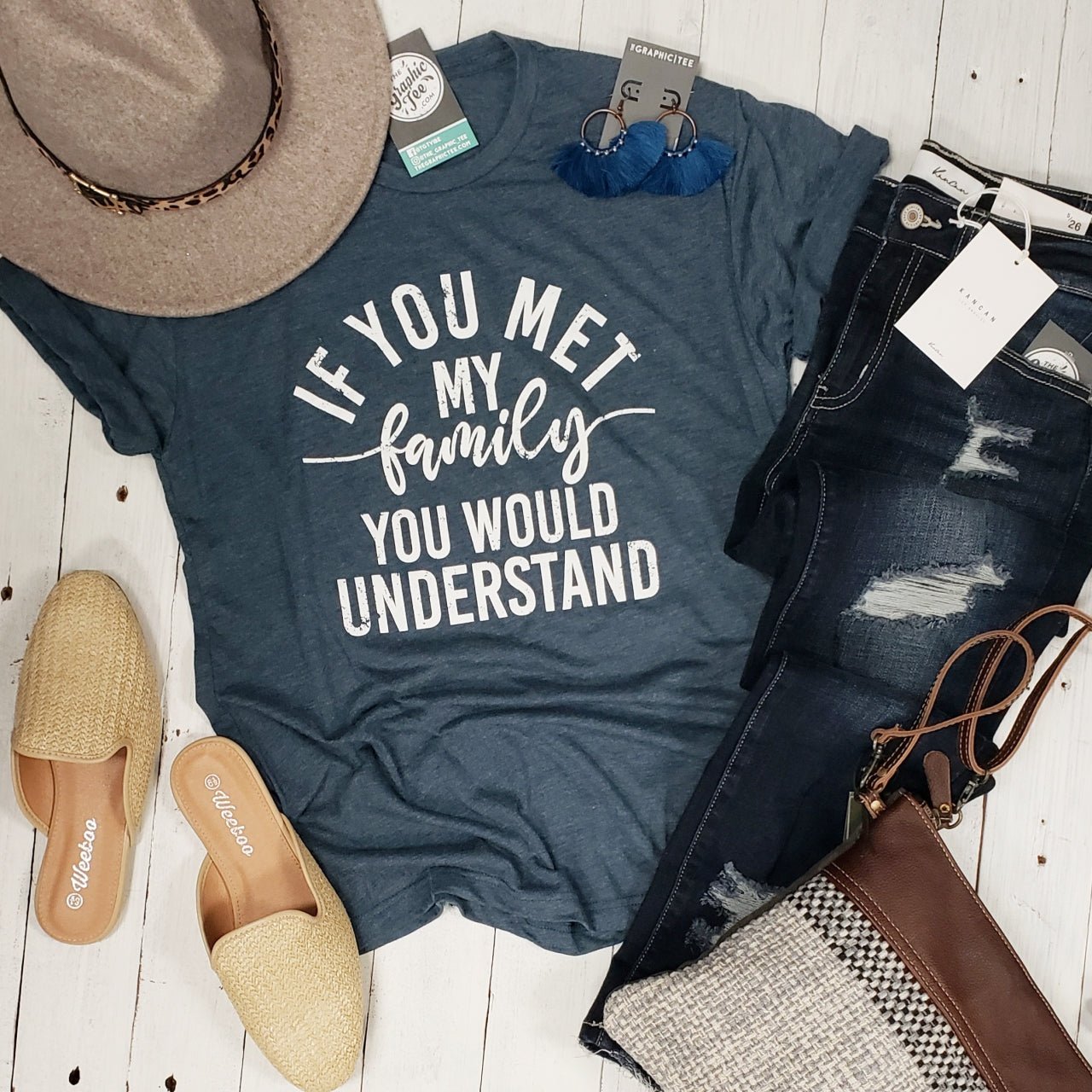 Unisex short sleeve graphic tee from The Graphic Tee with humorous "If You Met My Family You Would Understand" design.