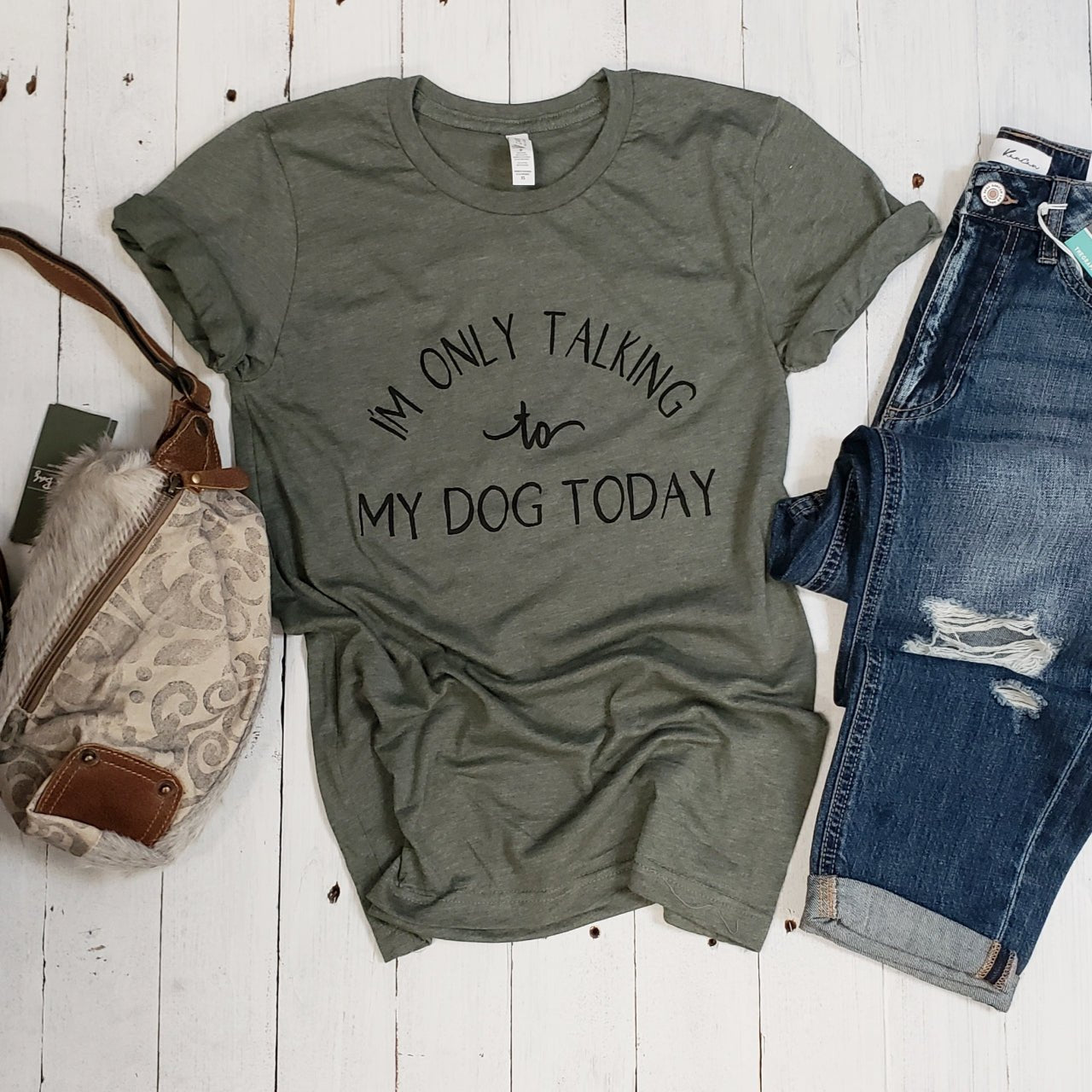 Unisex graphic tee featuring the phrase "I'm Only Talking to My Dog Today" from The Graphic Tee brand.