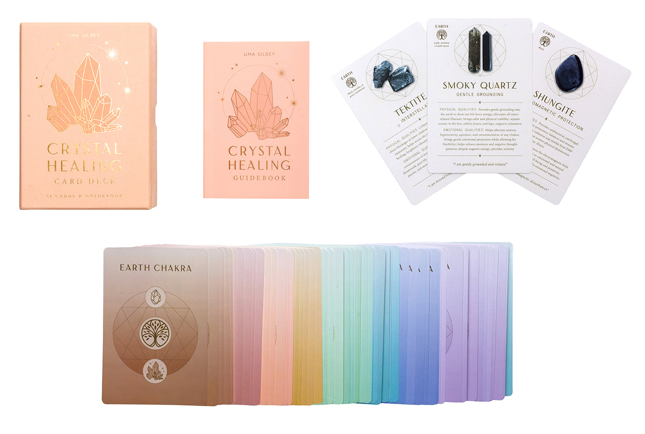 Insight Editions Crystal Healing Card Deck featuring colorful crystal illustrations for meditation and spiritual guidance.