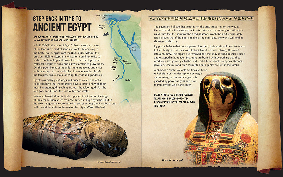 Flexibound copy of "Escape the Mummy's Tomb" book by Insight Editions with cover illustration visible.
