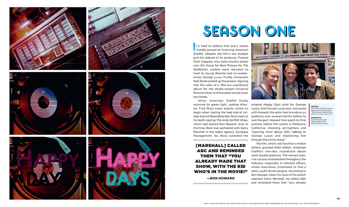 Hardcover book titled "50 Years of Happy Days" by Insight Editions with a colorful cover design.