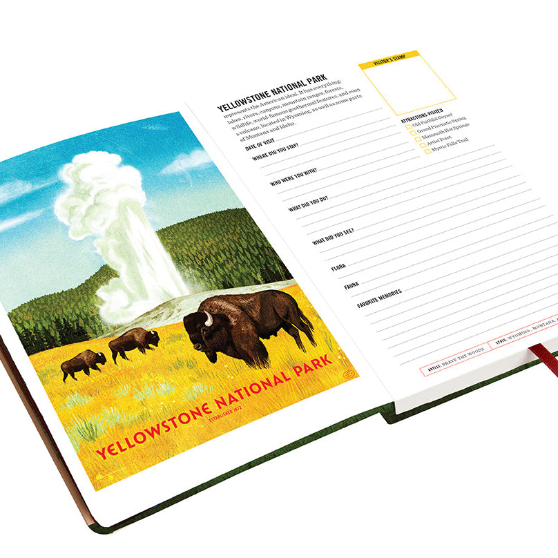 Hardcover National Parks Park-Lover's Journal by Insight Editions featuring scenic park landscapes and space for notes and sketches.