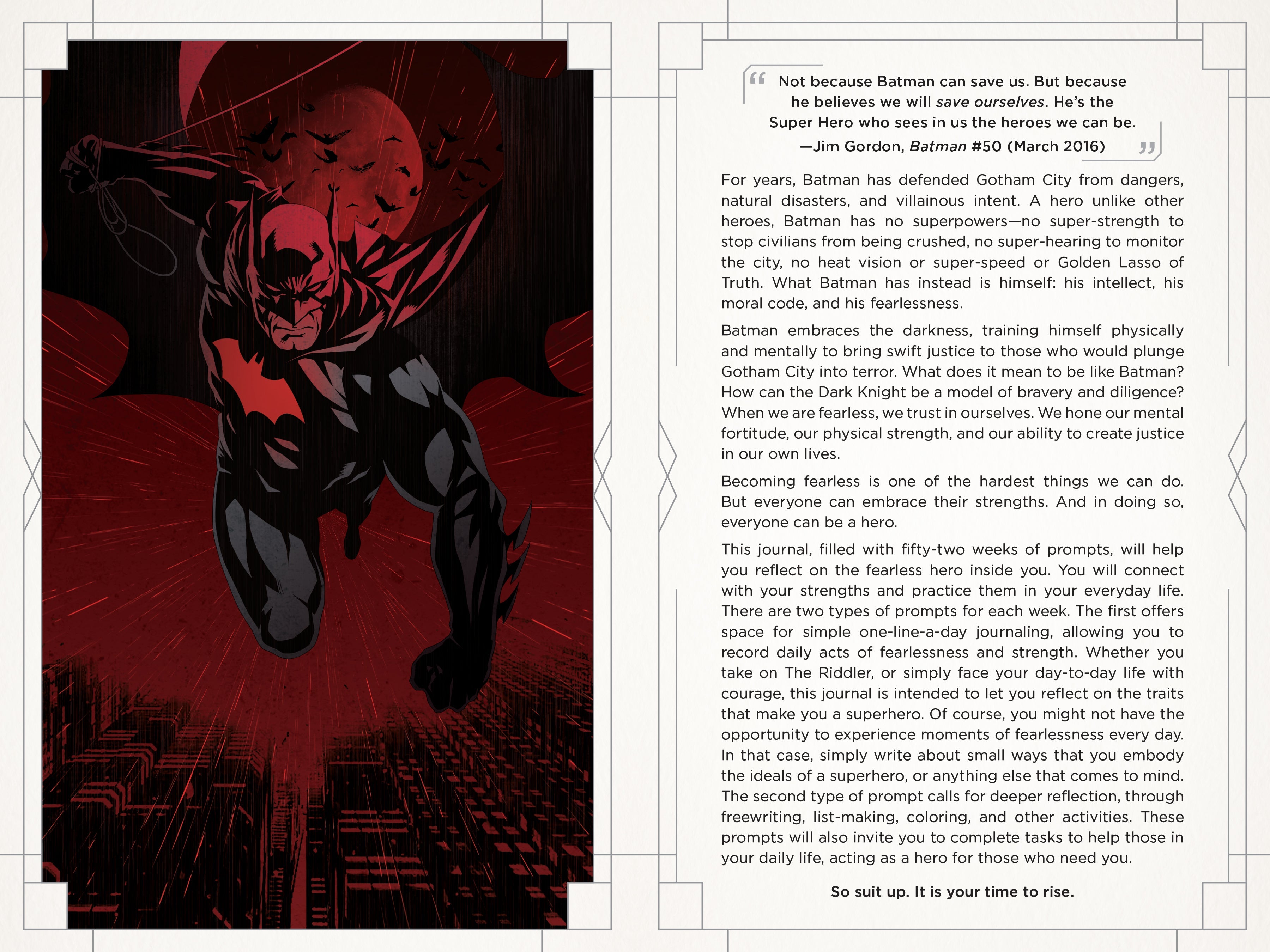 Hardcover copy of Batman: Fearless book by Insight Editions, featuring Batman in a dynamic pose on the cover.