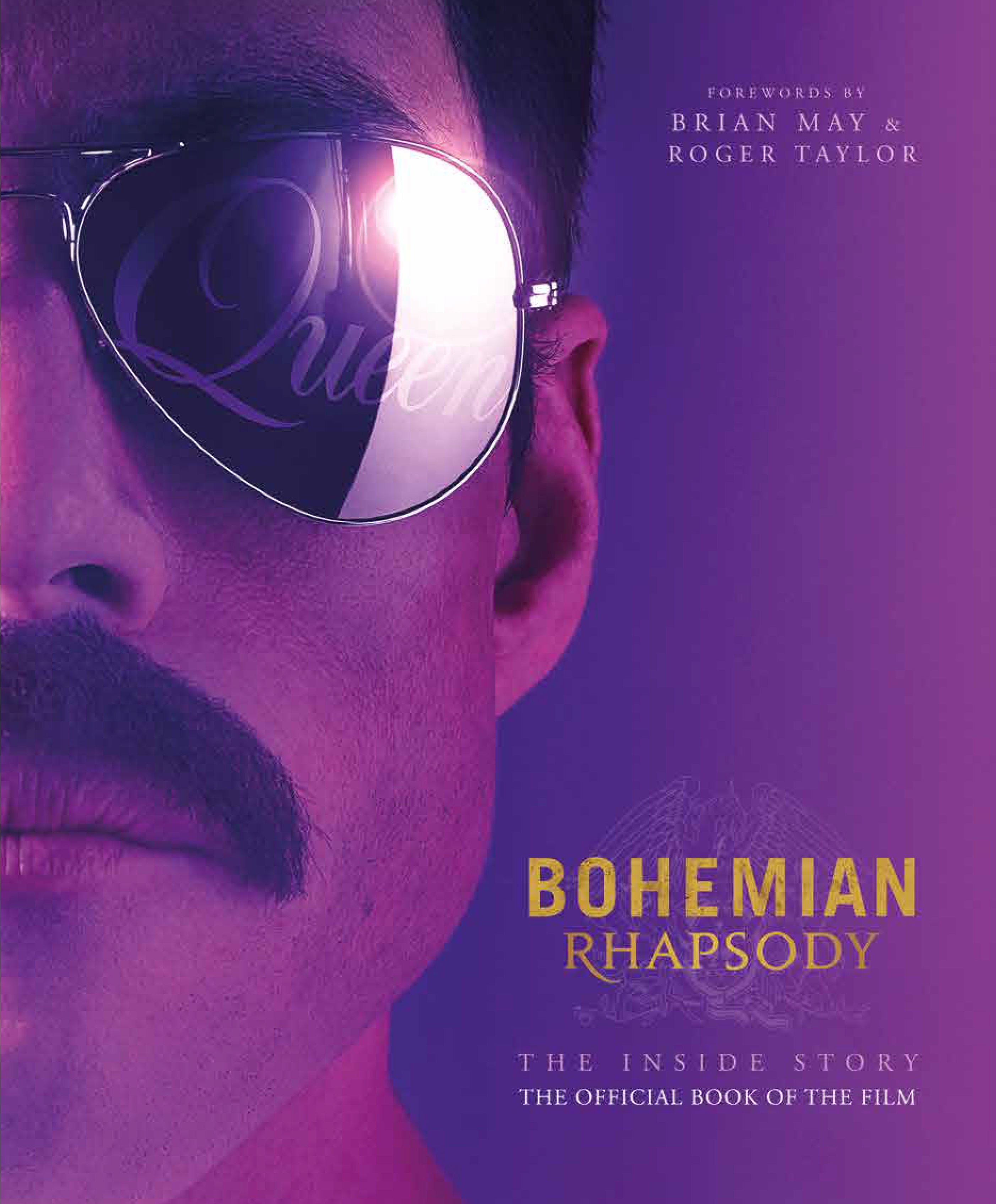 Hardcover copy of "Bohemian Rhapsody" book by Insight Editions, featuring a detailed cover design with musical and artistic elements.