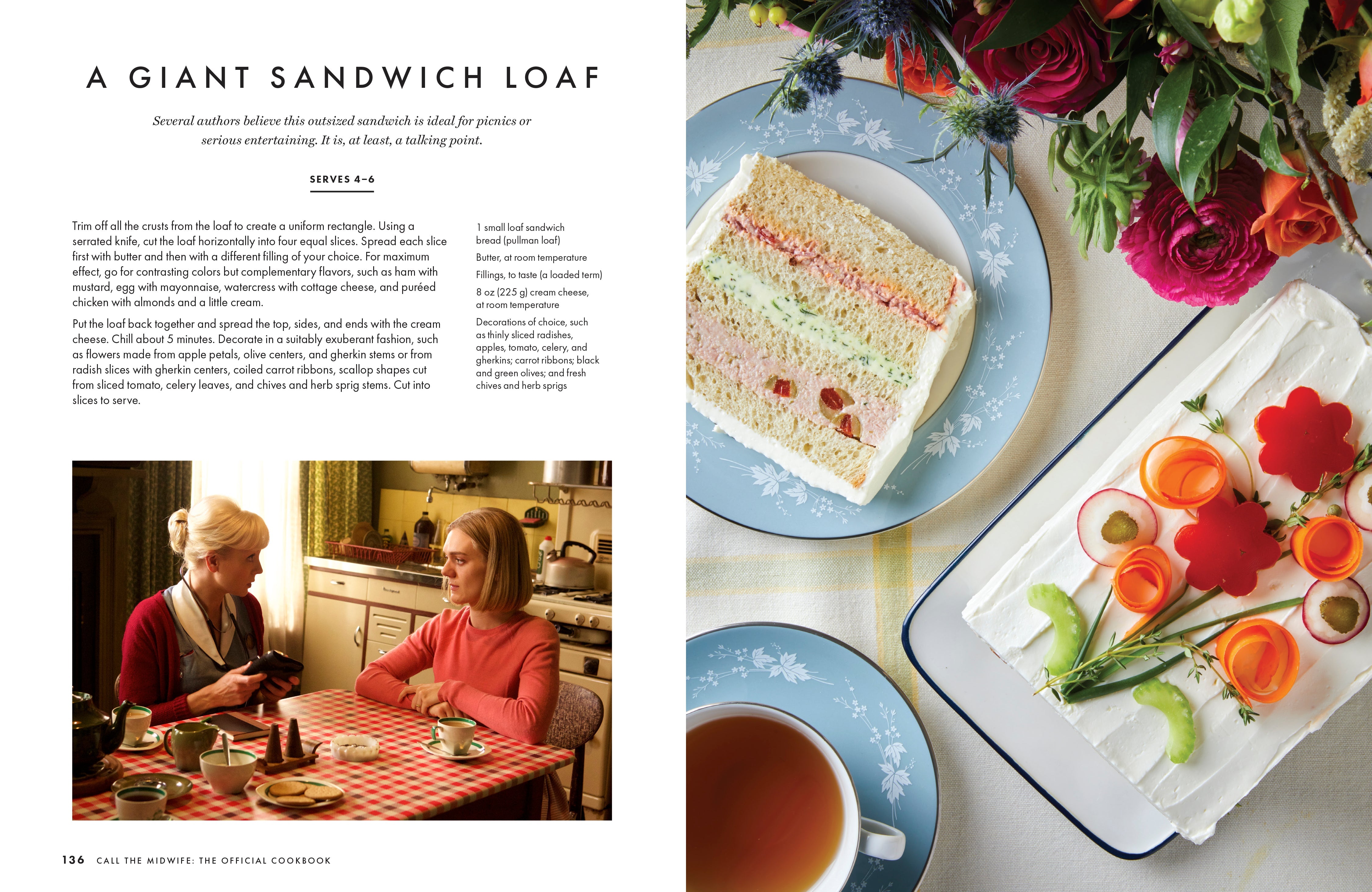 Hardcover copy of "Call the Midwife: The Official Cookbook" by Insight Editions, featuring recipe pages and cover design.