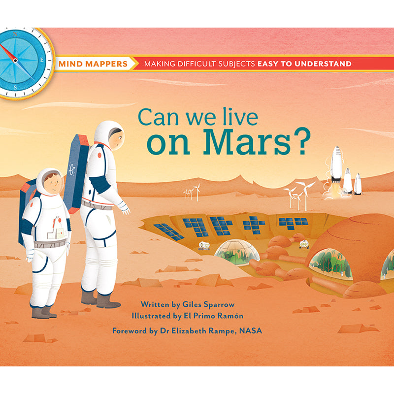 Hardcover book titled "Can We Live on Mars?" by Insight Editions, featuring a space-themed cover with Mars imagery.