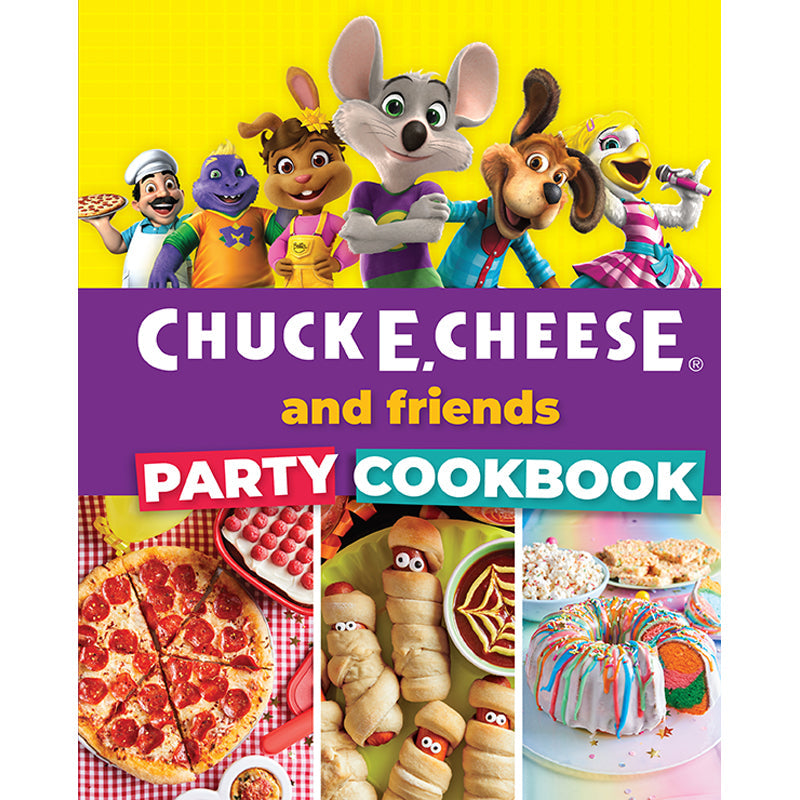Hardcover Chuck E. Cheese and Friends Party Cookbook by Insight Editions, featuring colorful images of fun party recipes.