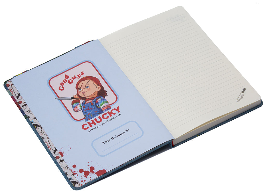 Hardcover Chucky Good Guys Journal by Insight Editions with detailed Chucky doll cover art and lined pages inside.
