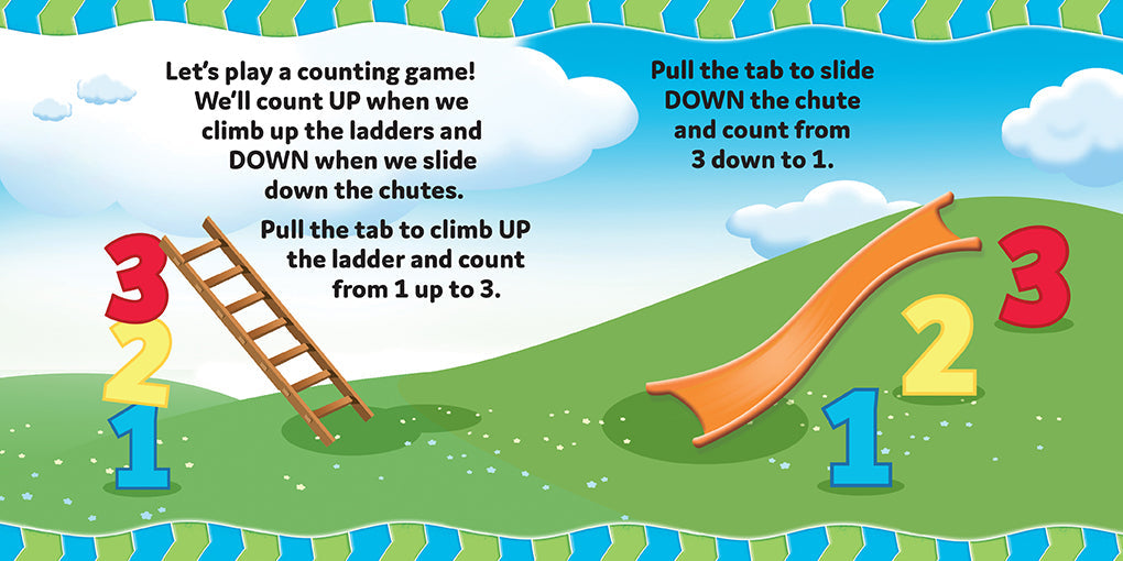 Hardcover book titled "Chutes and Ladders: Counting Up and Down" by Insight Editions, showing colorful game illustrations on the cover.