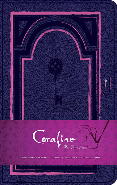 Coraline hardcover ruled journal by Insight Editions with a dark, whimsical cover featuring characters from the Coraline story.