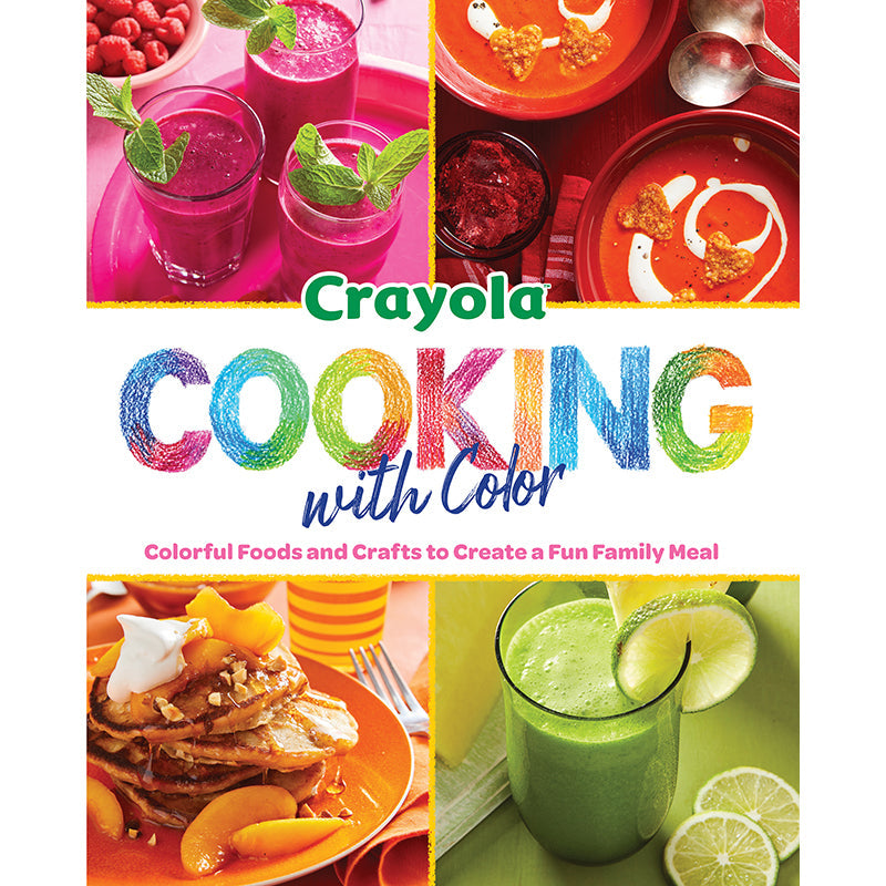 Hardcover book titled "Cooking with Color" by Crayola, published by Insight Editions, featuring vibrant colorful illustrations.