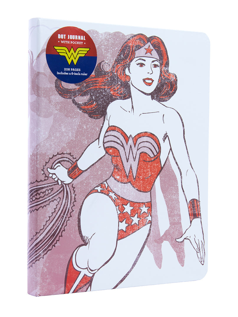 Hardcover DC Comics Vintage Wonder Woman Dot Journal by Insight Editions, featuring iconic Wonder Woman artwork on the cover.