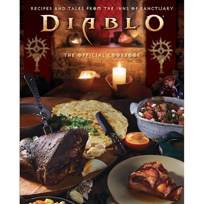 Hardcover of Diablo: The Official Cookbook by Insight Editions, featuring dark fantasy-themed recipe illustrations.