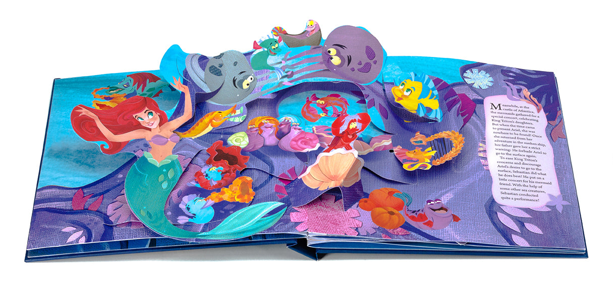 Hardcover Disney The Little Mermaid pop-up book by Insight Editions featuring colorful underwater scenes and characters.