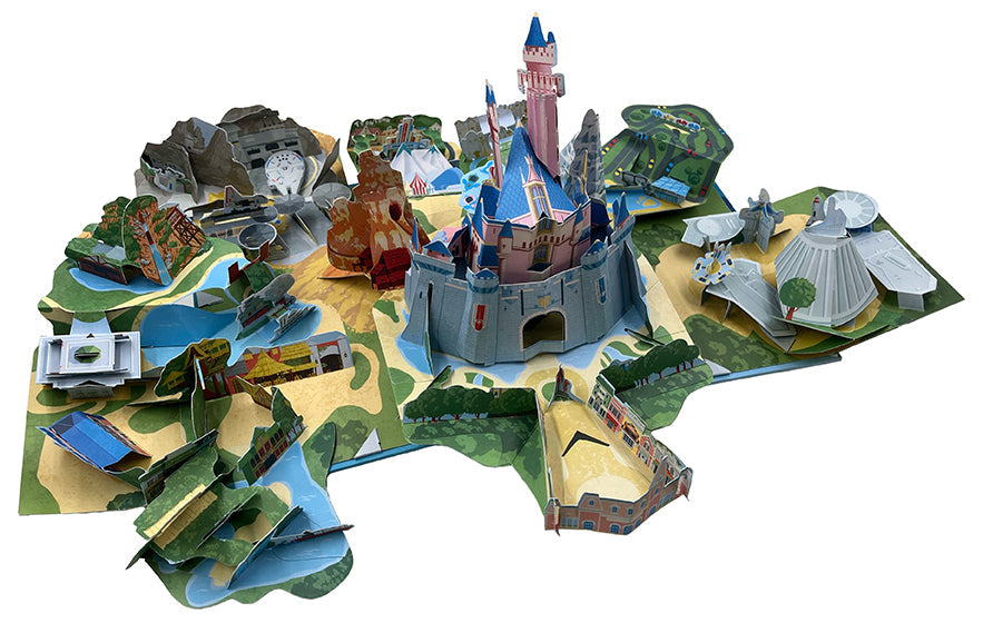 Hardcover book titled "Disneyland: Pop-Up Park Tour" by Insight Editions featuring detailed pop-up park scenes.
