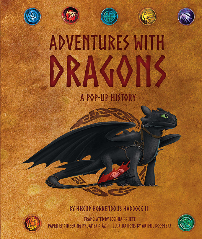Hardcover book titled "DreamWorks Dragons: Adventures with Dragons" by Insight Editions, featuring colorful dragon illustrations.