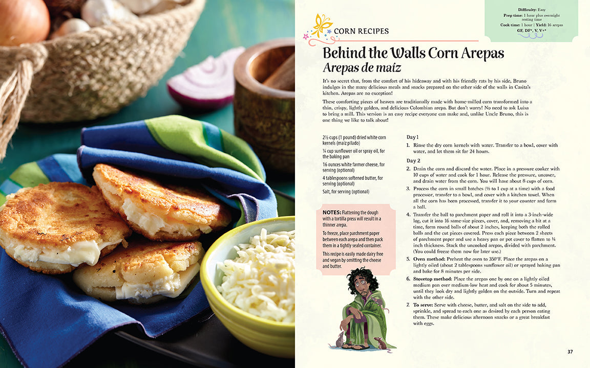 Hardcover of Encanto: The Official Cookbook by Insight Editions featuring colorful illustrations and recipe pages inside.