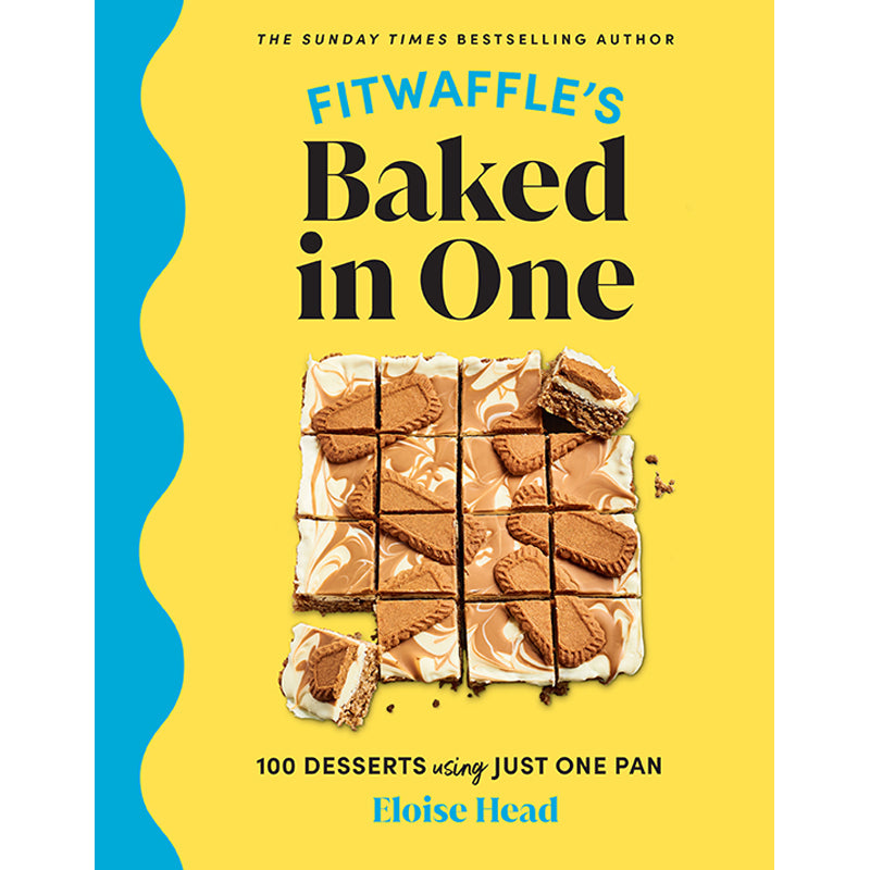 Hardcover copy of Fitwaffle's Baked in One cookbook by Insight Editions featuring a colorful cover design.
