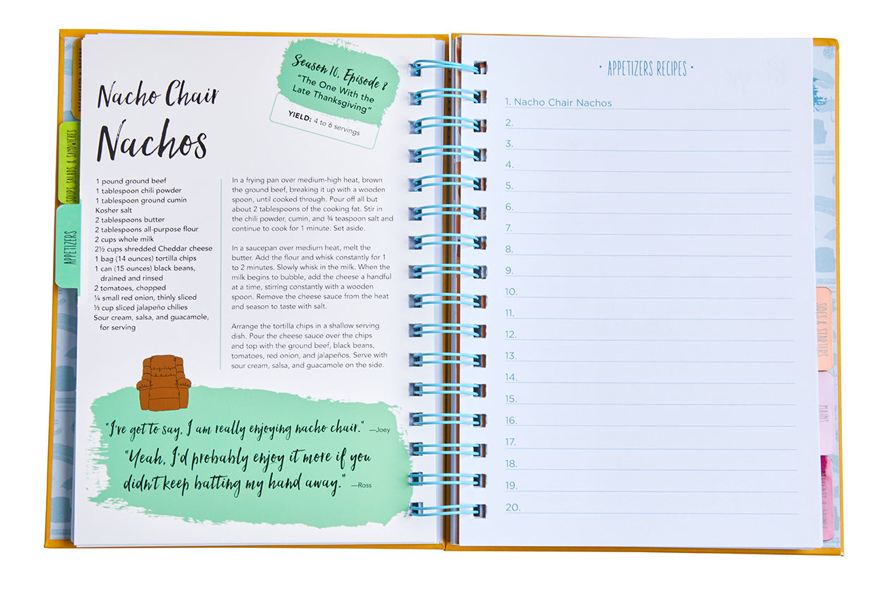 Hardcover "Friends: The Official Recipe Journal" by Insight Editions featuring a recipe journal cover with themed design