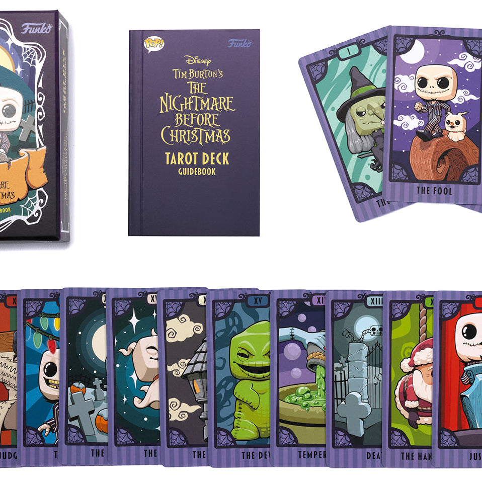 Hardcover Funko The Nightmare Before Christmas Tarot Deck and Guidebook by Insight Editions, featuring festive Halloween and Christmas imagery.