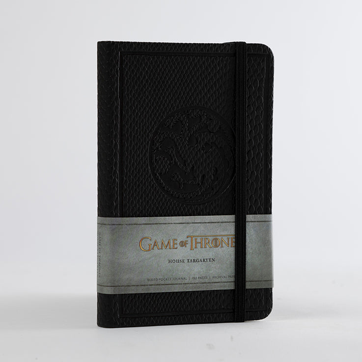 Hardcover Game of Thrones House Targaryen ruled pocket journal with dragon emblem and intricate design on the cover.