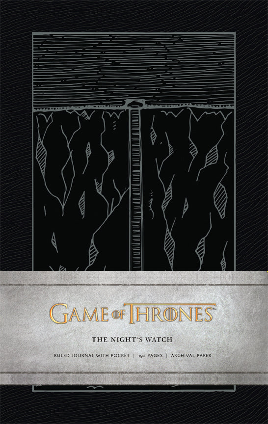 Hardcover Game of Thrones Night's Watch ruled journal by Insight Editions with embossed Night's Watch emblem on cover.