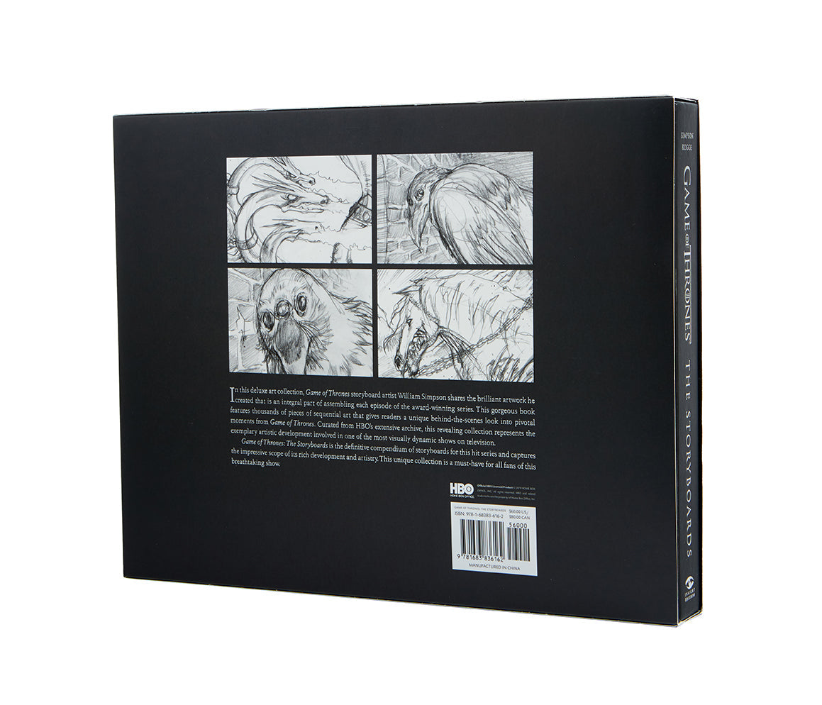 Hardcover of "Game of Thrones: The Storyboards" by Insight Editions, featuring detailed storyboard illustrations on the cover.