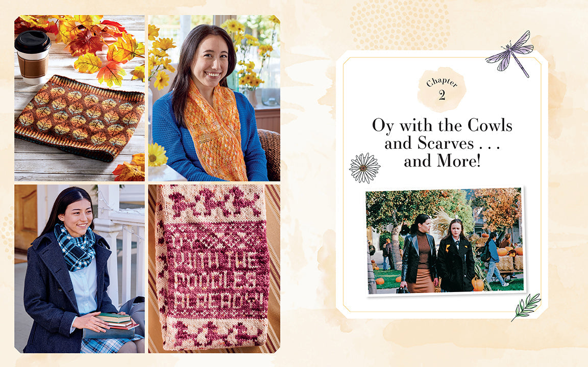 Hardcover of Gilmore Girls: The Official Knitting Book by Insight Editions, featuring knitting patterns and related artwork.