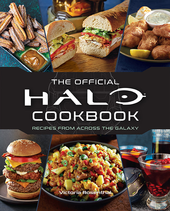 Hardcover of Halo: The Official Cookbook by Insight Editions, featuring a design inspired by the popular video game series.