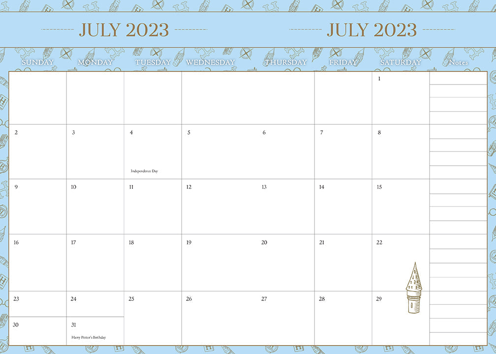 Hardcover Harry Potter 2023-2024 academic year planner by Insight Editions with magical cover design and calendar pages inside.