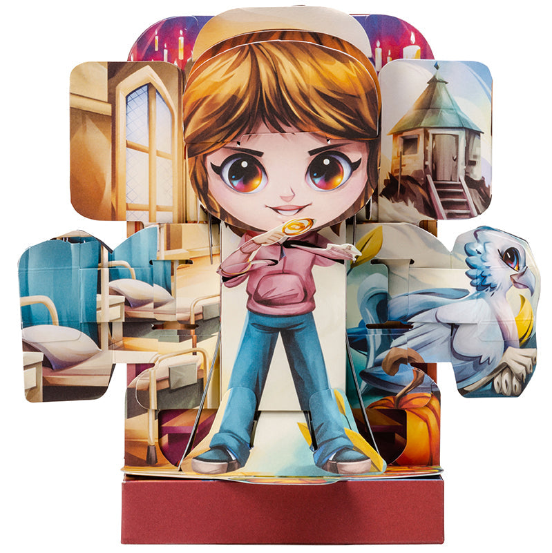 Hardcover Harry Potter Flip Pop featuring Hermione Granger, by Insight Editions, showing colorful pop-up artwork of Hermione in wizard attire.