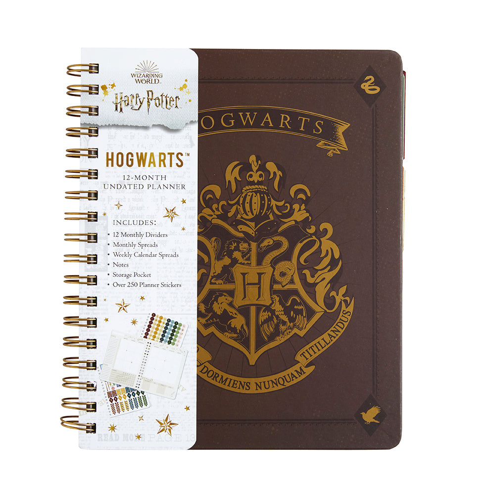 Hardcover Harry Potter Hogwarts 12-Month Undated Planner by Insight Editions with magical design on the cover.