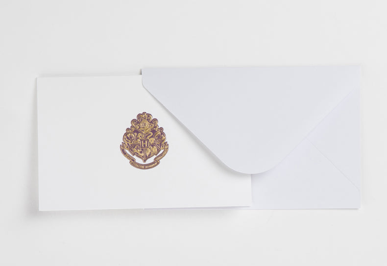 Set of 10 Harry Potter Hogwarts foil note cards in a hardcover box by Insight Editions, featuring magical Hogwarts-themed designs.