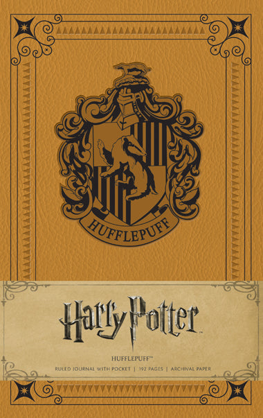 Hufflepuff hardcover ruled journal from Harry Potter series by Insight Editions, featuring Hufflepuff crest and design on the cover.