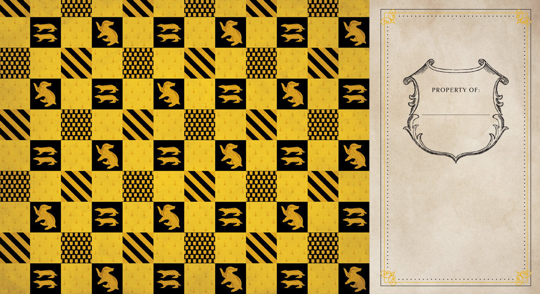 Hardcover Hufflepuff journal by Insight Editions with ruled pages, featuring Harry Potter-themed Hufflepuff house design.