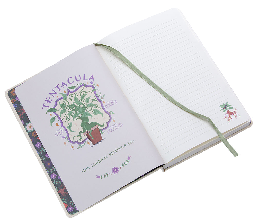 Hardcover Harry Potter Mandrake embroidered journal with detailed plant design, from Insight Editions.
