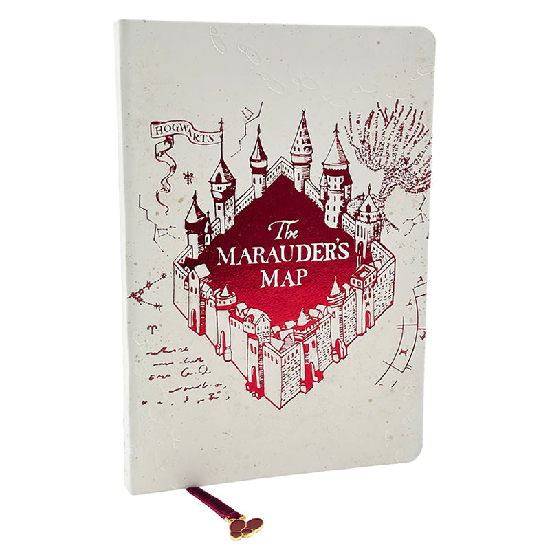 Hardcover Harry Potter Marauder's Map Journal by Insight Editions with ribbon charm and detailed cover design.