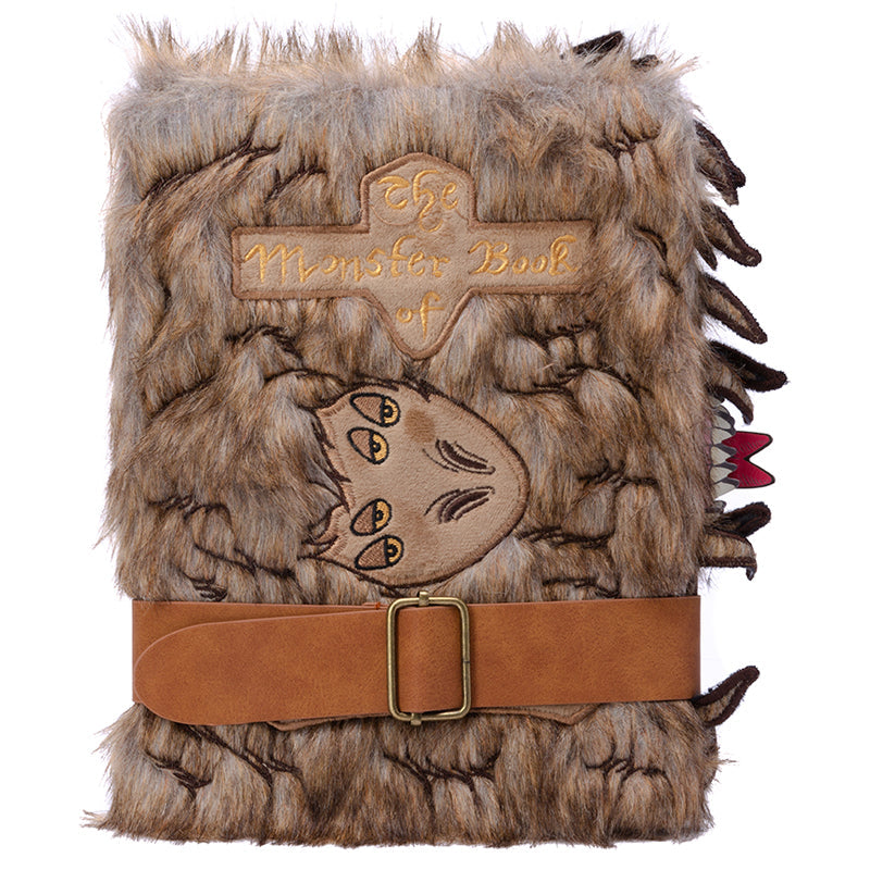 Harry Potter Monster Book of Monsters plush journal with hardcover, featuring a detailed illustration of the magical creature.