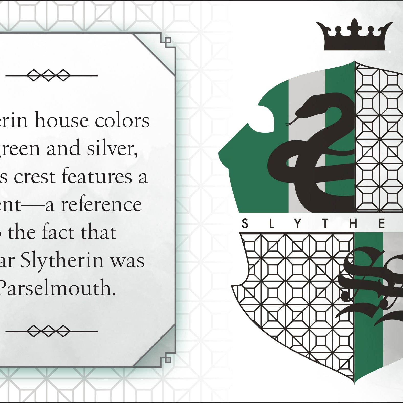 Hardcover Harry Potter Slytherin book by Insight Editions with green cover and Slytherin house emblem.