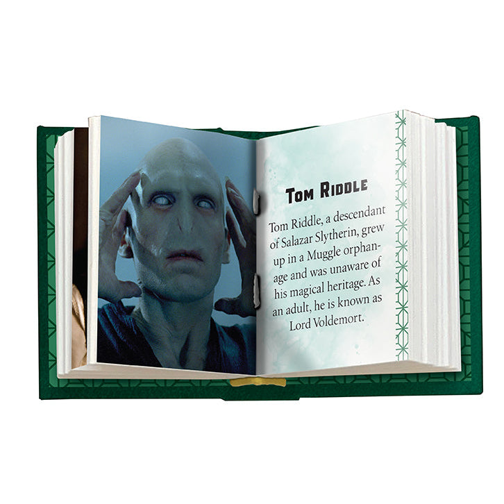 Hardcover Harry Potter Slytherin book by Insight Editions featuring the iconic green and silver Slytherin house emblem.