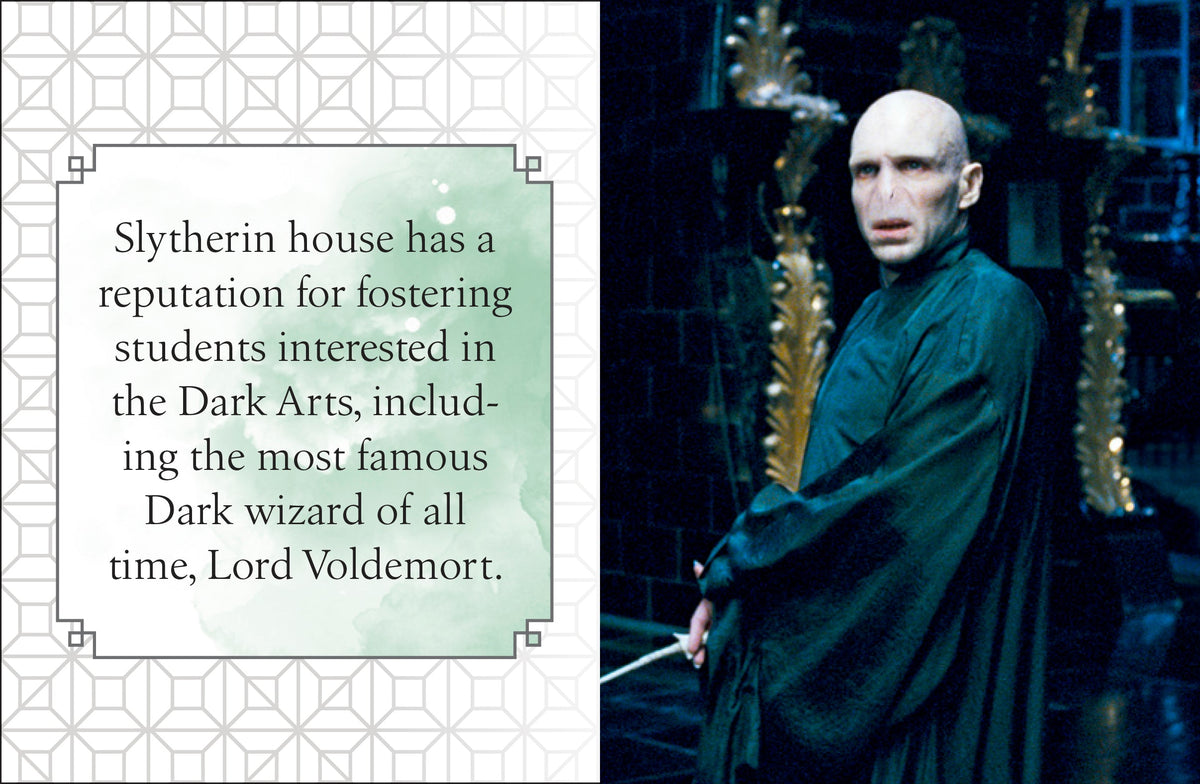 Inside view of the Harry Potter Slytherin hardcover book by Insight Editions, showing detailed pages and Slytherin-themed illustrations.