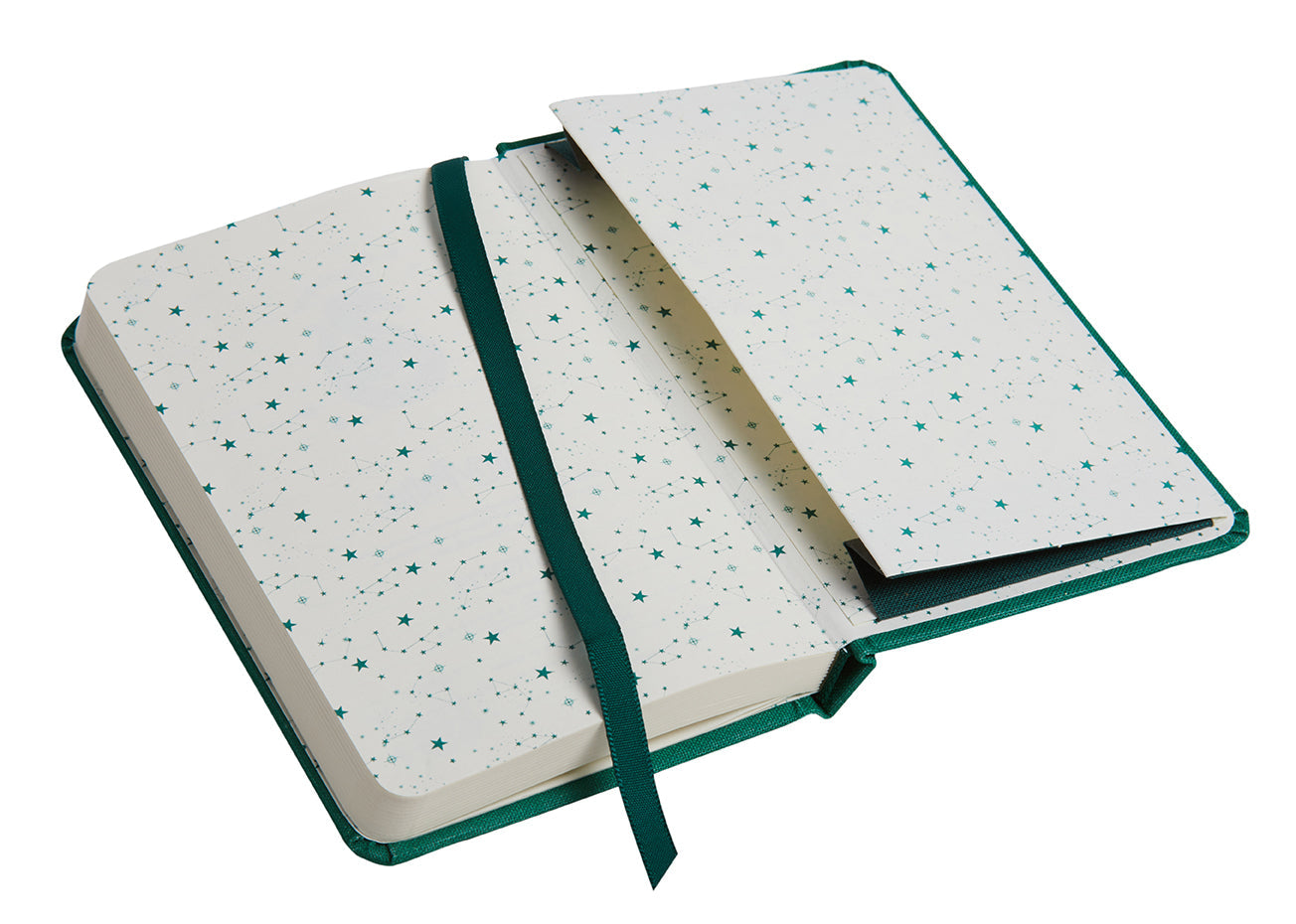 Hardcover Slytherin constellation ruled pocket journal from Harry Potter series by Insight Editions, featuring green cover with Slytherin emblem.
