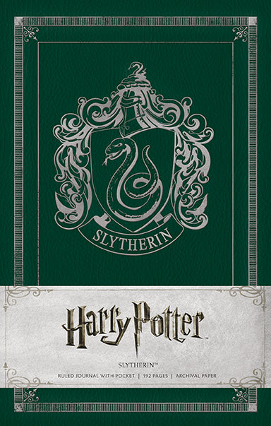 Harry Potter Slytherin hardcover ruled journal by Insight Editions with Slytherin house crest and green cover design.