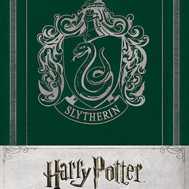 Harry Potter Slytherin hardcover ruled journal with green cover and Slytherin crest, by Insight Editions.