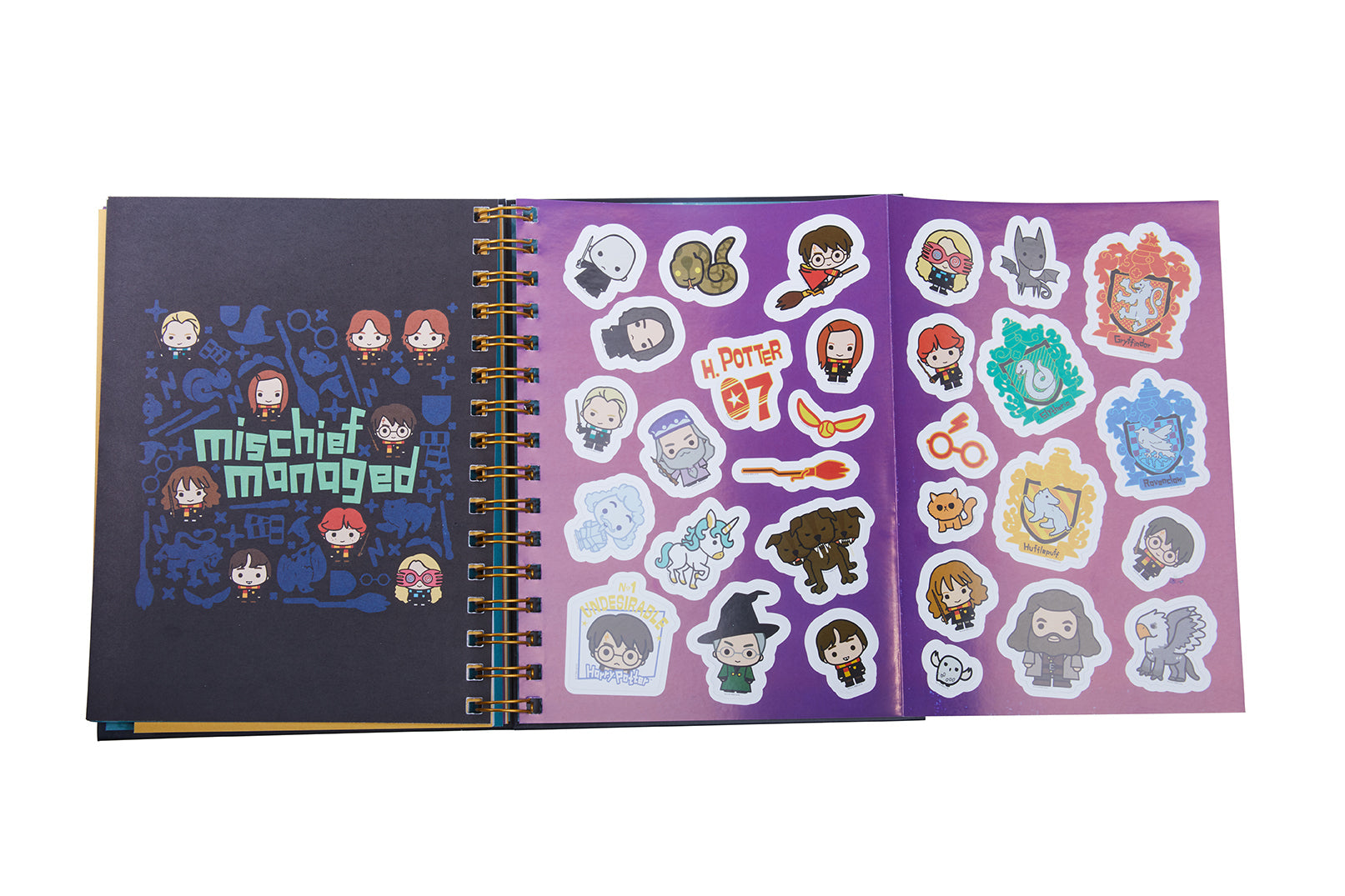 Hardcover Harry Potter spiral notebook by Insight Editions with magical cover design and lined pages inside.